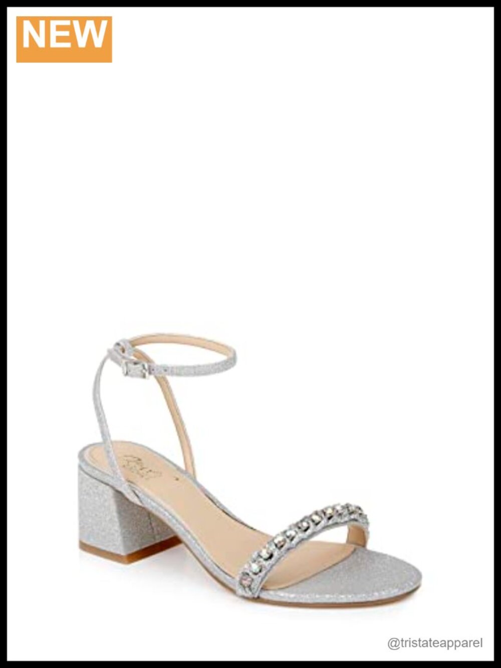 Ornamented Heeled Sandal with Ankle Strap and Glitter Rhinestone Embellishments
